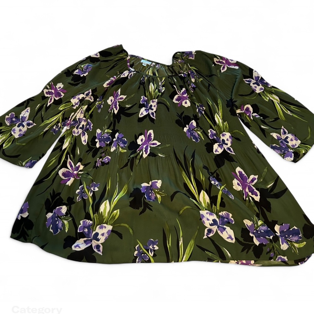 AVENUE GREEN/PURPLE FLORAL BLOUSE SZ 18/20